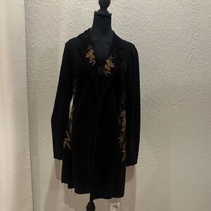 XCVI Black Blazer with Gold Floral Details